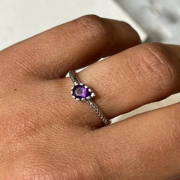 Dainty 925 Sterling silver Amethyst Ring, US:8 “VIBES” - Picture 10 of 14